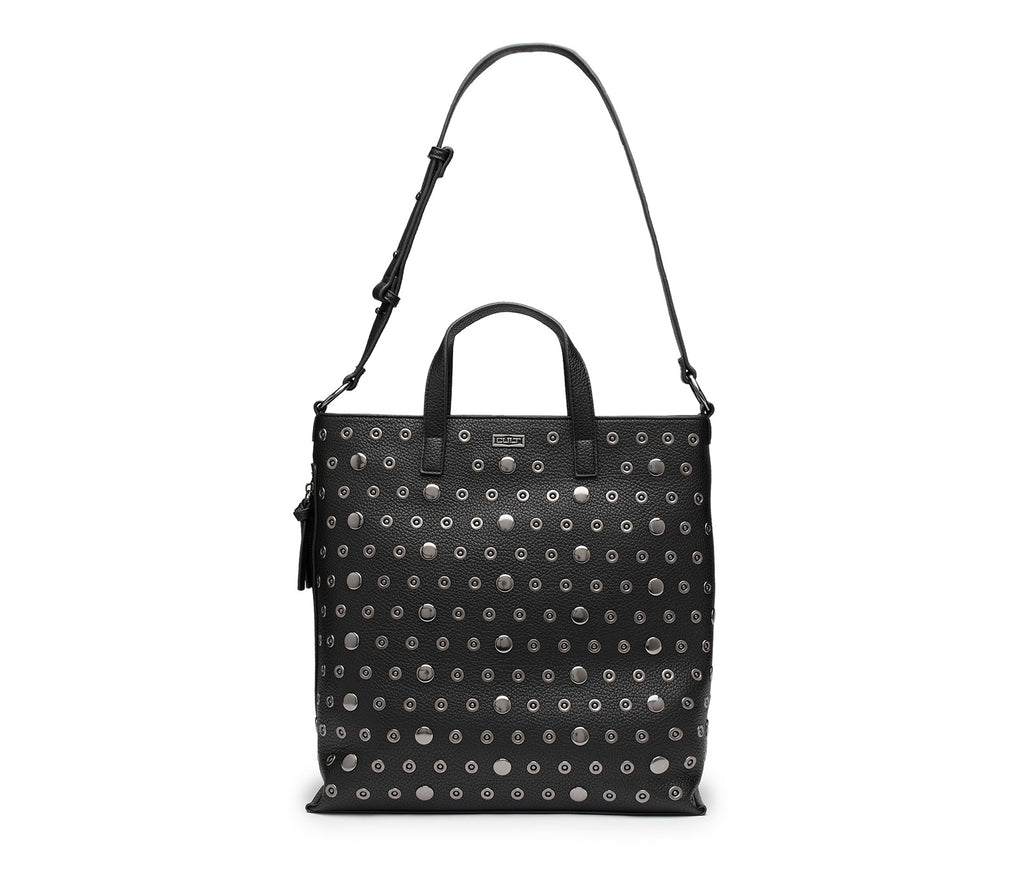 Borsa da Donna Shopper in Ecopelle Maxi Borchie e Tracolla Removibile