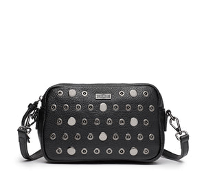 Borsa a Tracolla Nera da Donna con Dettagli Metallici
