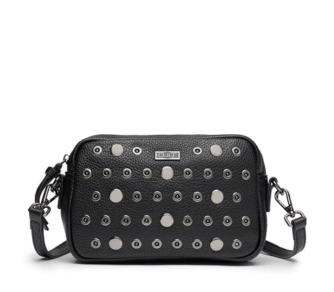 Borsa a Tracolla Nera da Donna con Dettagli Metallici