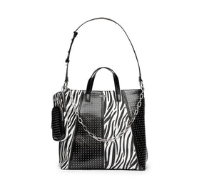 Shopper da Donna Nera con Inserti Animalier e Mini Borchie