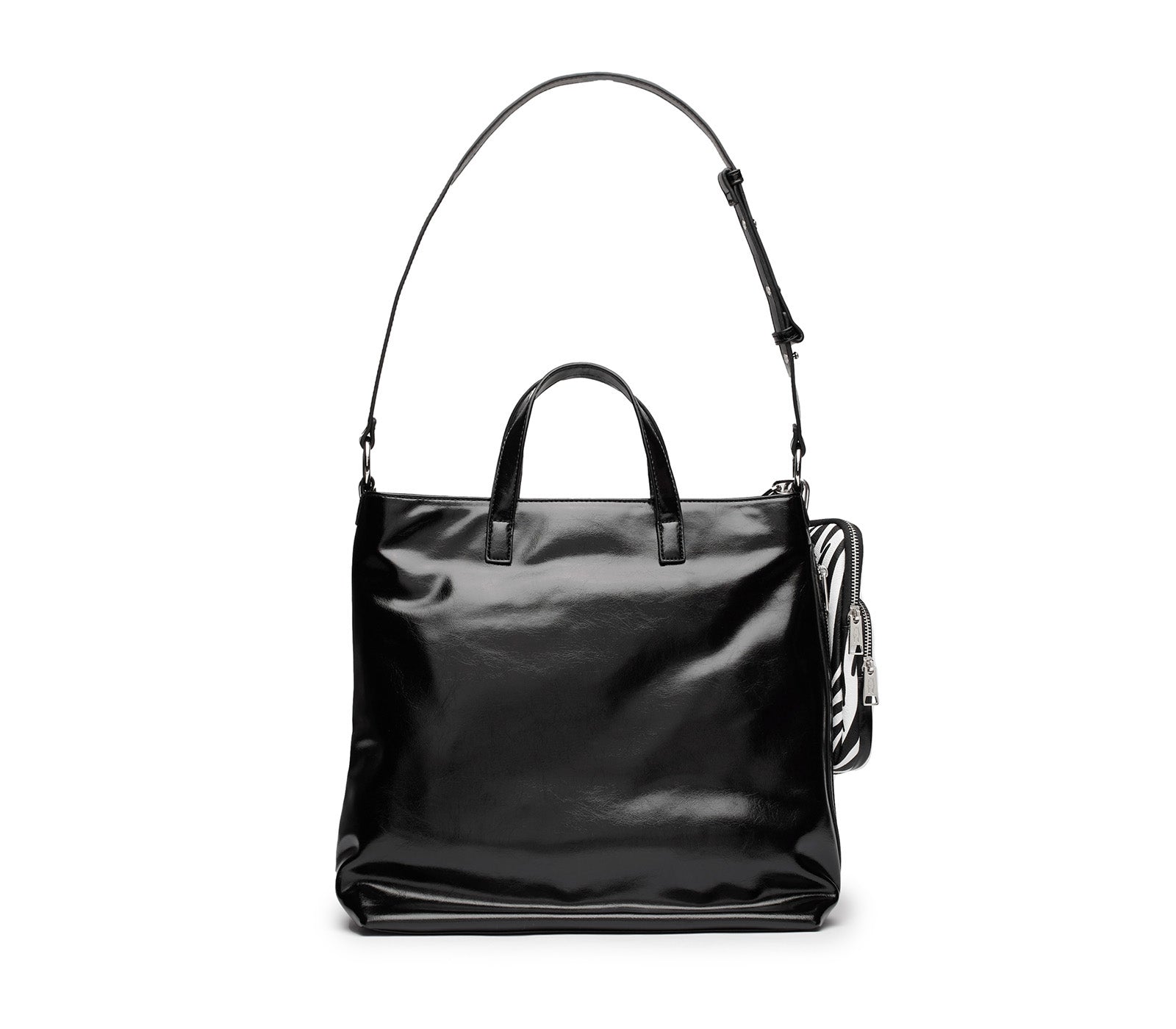 Shopper da Donna Nera con Inserti Animalier e Mini Borchie