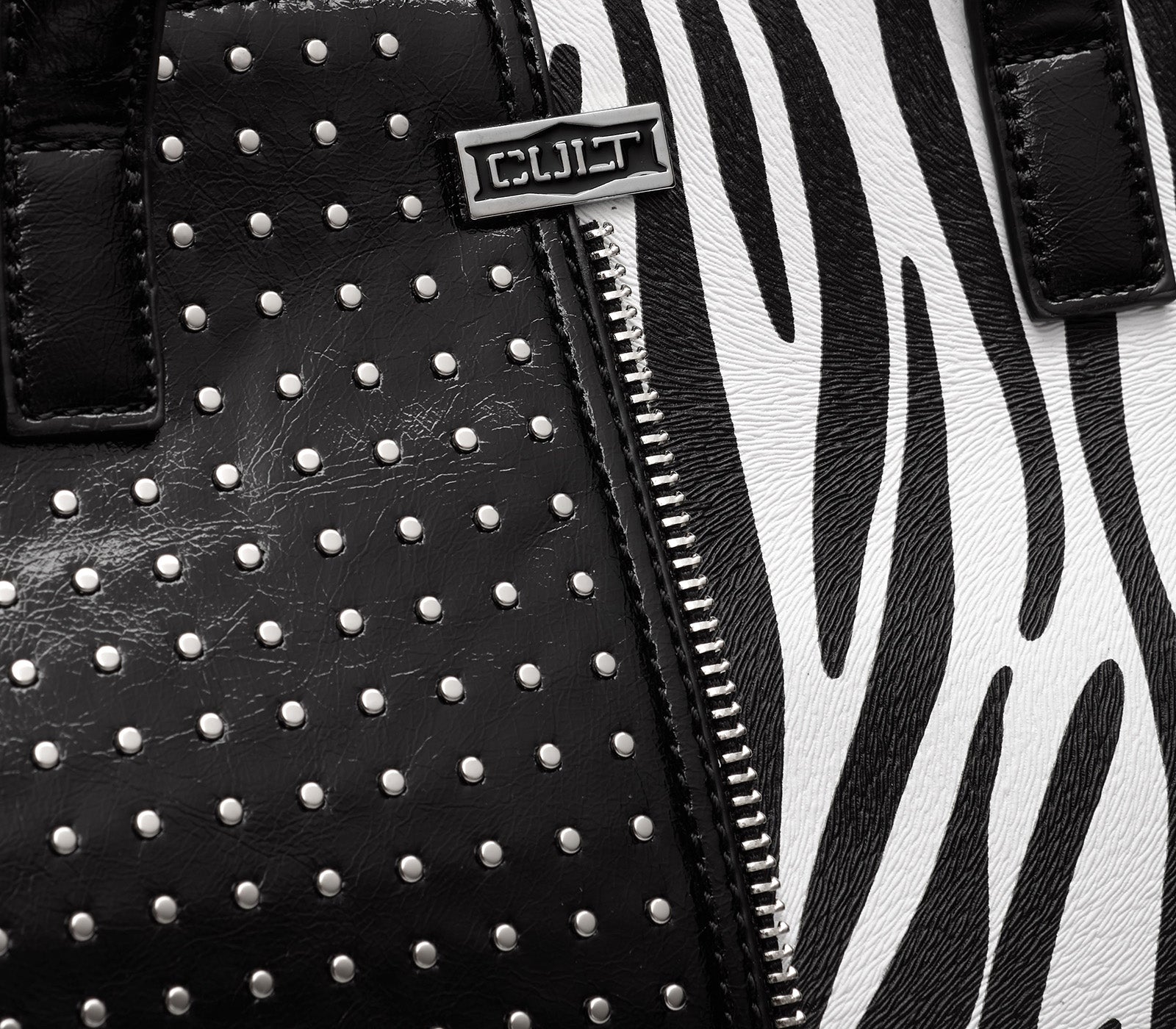 Shopper da Donna Nera con Inserti Animalier e Mini Borchie