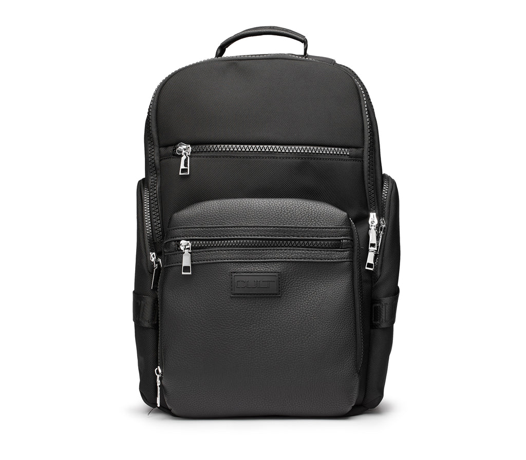 Zaino con Tasche Esterne da Uomo in Ecopelle Nera