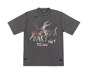 T-shirt con Vestibilità Ampia Color Grigio Scuro con Stampa Rock