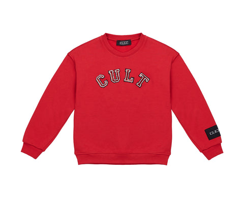 Felpa da Bambina Rossa Girocollo con Logo Lettering