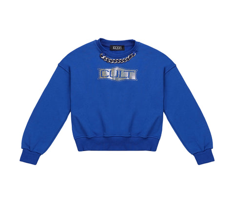 Felpa Kids Electric Blu con Logo e Maxi Catena a Collana 
