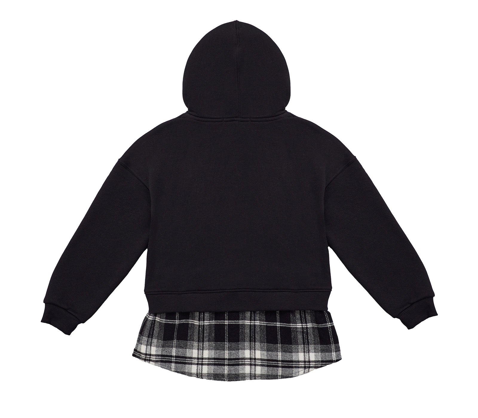 Felpa Kids con Cappuccio e Inserto Camicia a Quadri