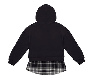 Felpa Kids con Cappuccio e Inserto Camicia a Quadri