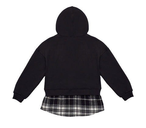 Kids Hooded Sweatshirt with Check Shirt Insert