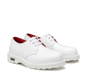 Scarpe Stringate in Pelle Bianca e Punta Tonda