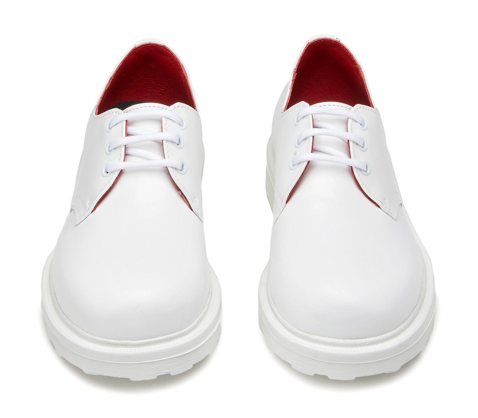 Scarpe Stringate in Pelle Bianca e Punta Tonda