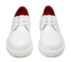 Scarpe Stringate in Pelle Bianca e Punta Tonda