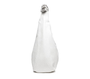 Borsa Hobo da Donna in Eco Pelle Bianca con Manico a Fiocco Decorato con Mini Borchie