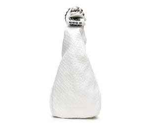 Borsa Mini Hobo da Donna in Eco Pelle Bianca con Manico a Fiocco Decorato con Mini Borchie