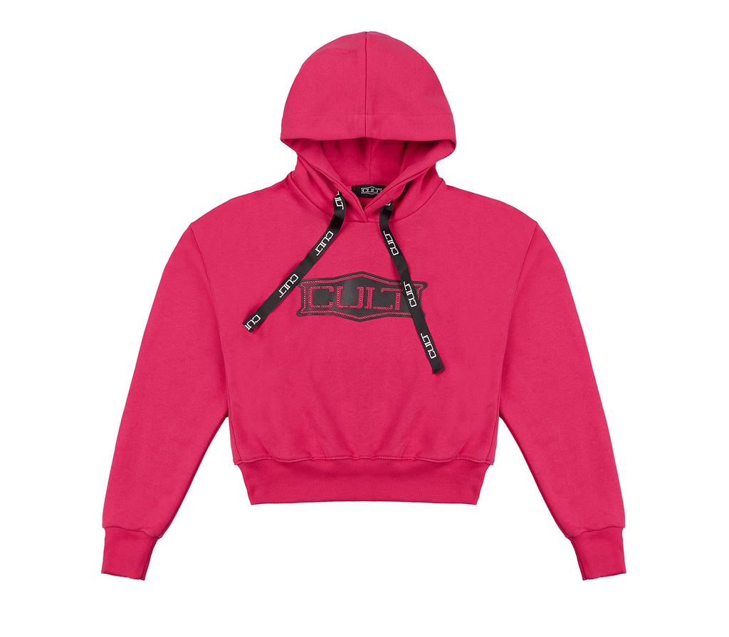Felpa Cropped da Donna con Cappuccio Fuxia e Coulisse Logata