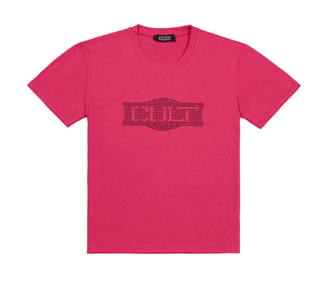 T-shirt da Donna Fuxia Leggermente Over con Logo Applicato