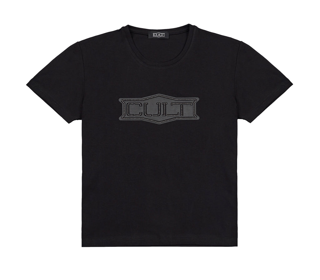 T-shirt da Donna Nera Leggermente Over con Logo Applicato