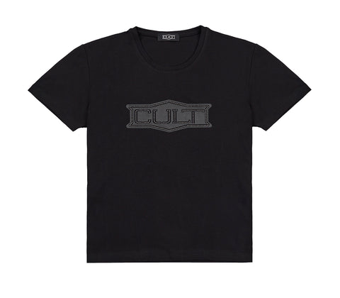T-shirt da Donna Nera Leggermente Over con Logo Applicato