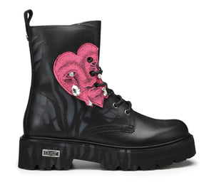Anfibio da Donna Slash in Pelle Nera con Cuore Rosa