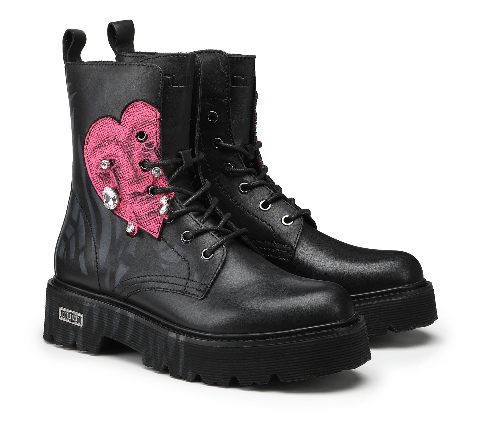 Anfibio da Donna Slash in Pelle Nera con Cuore Rosa