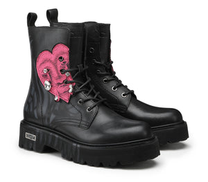 Anfibio da Donna Slash in Pelle Nera con Cuore Rosa