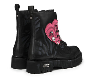 Anfibio da Donna Slash in Pelle Nera con Cuore Rosa