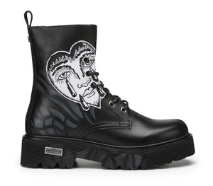 Anfibio da Donna Slash in Pelle Nera con Cuore Bianco