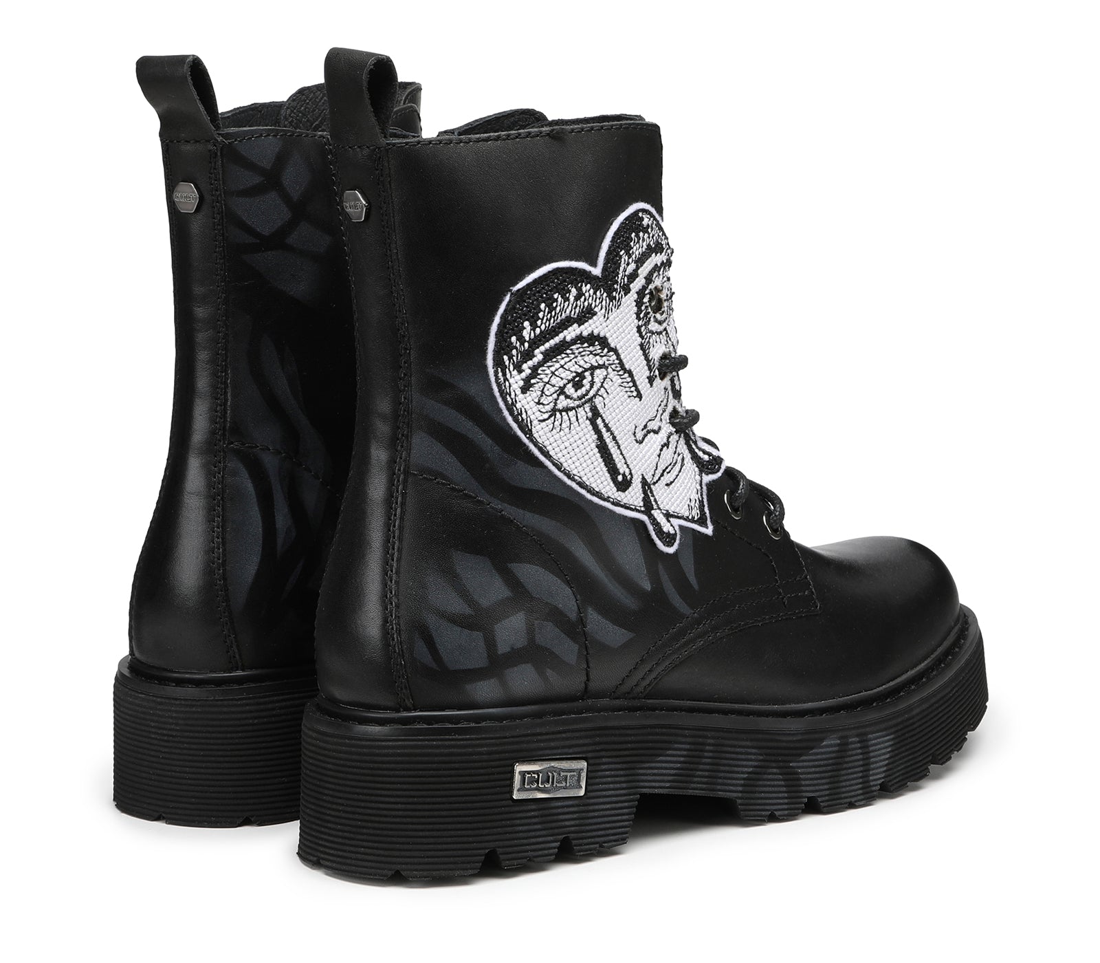Anfibio da Donna Slash in Pelle Nera con Cuore Bianco