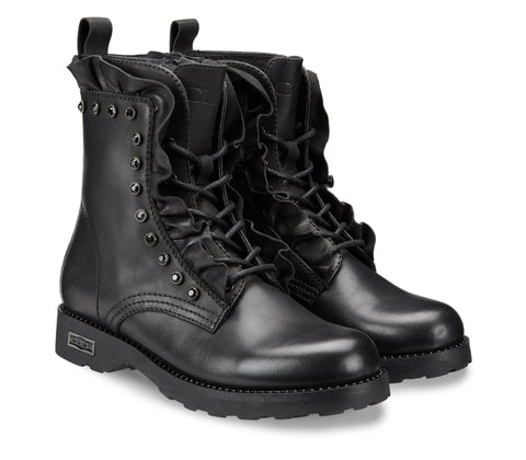 Women's Lace-Up Boots with Metal Eyelets and Ruffles