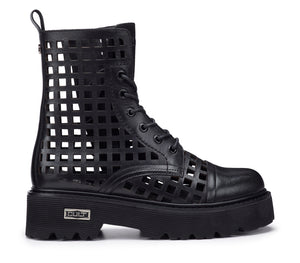Anfibi da Donna in Pelle Nera Traforati