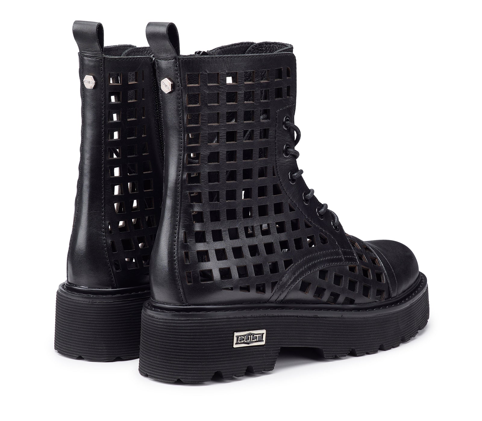 Anfibi da Donna in Pelle Nera Traforati 