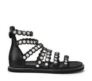 Sandali Flats da Donna in Pelle con Fascette Borchiate e Chiusura Zip Posteriore
