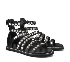 Sandali Flats da Donna in Pelle con Fascette Borchiate e Chiusura Zip Posteriore