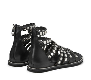 Sandali Flats da Donna in Pelle con Fascette Borchiate e Chiusura Zip Posteriore