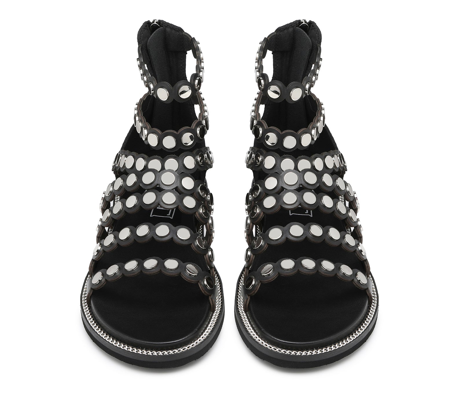 Sandali Flats da Donna in Pelle con Fascette Borchiate e Chiusura Zip Posteriore