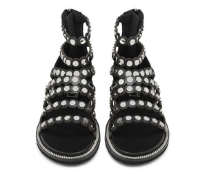 Sandali Flats da Donna in Pelle con Fascette Borchiate e Chiusura Zip Posteriore