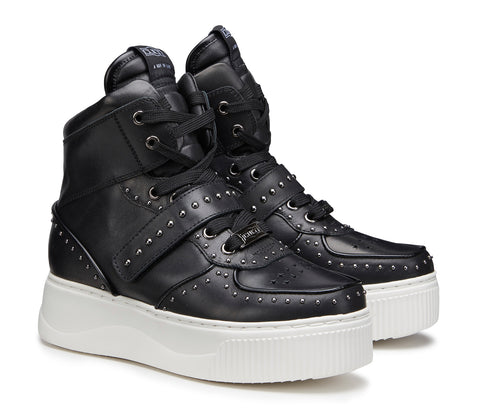 Women's High Sneakers in Black Leather