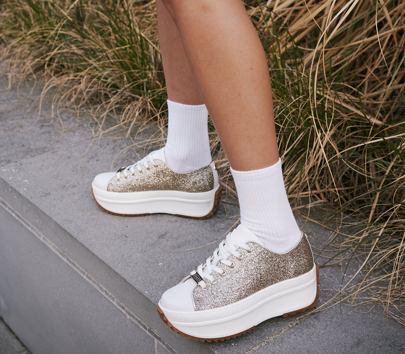Sneakers da Donna Basse con Glitter Oro