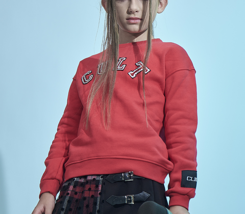 Girl's Red Crew Neck Sweatshirt with Lettering Logo