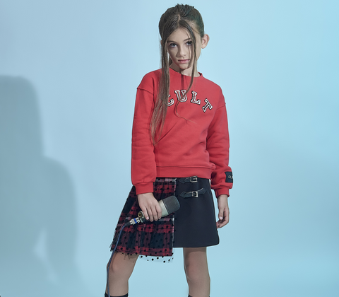 Girl's Skirt with Pleats and Layers of Polka Dot Tulle
