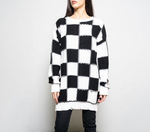 Black and White Checkered Women's Pullover