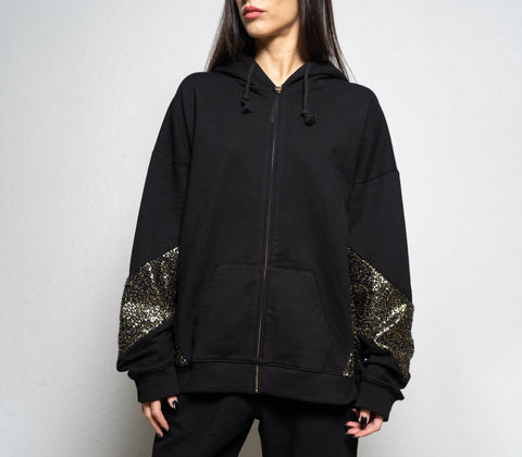 Women's Oversized Zip Sweatshirt with Contrasting Sequins