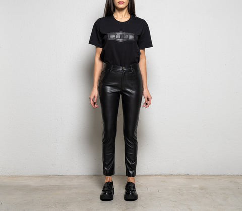 Women's Trousers with Black Leather Effect